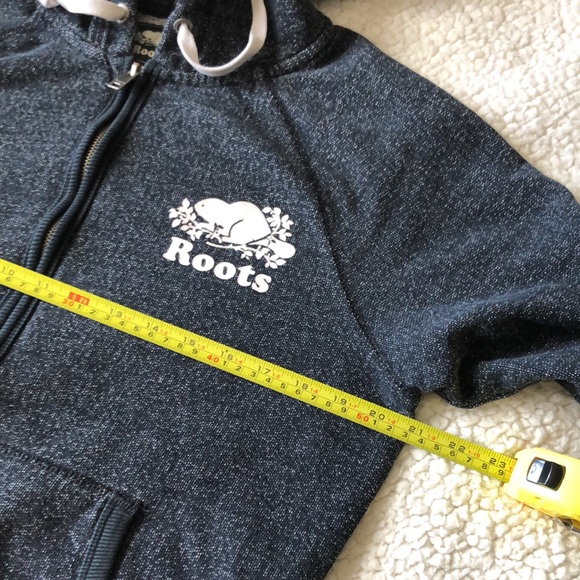 Roots hoodie zip up with 2 front pockets black am with white fleck Sz M - Picture 5 of 6
